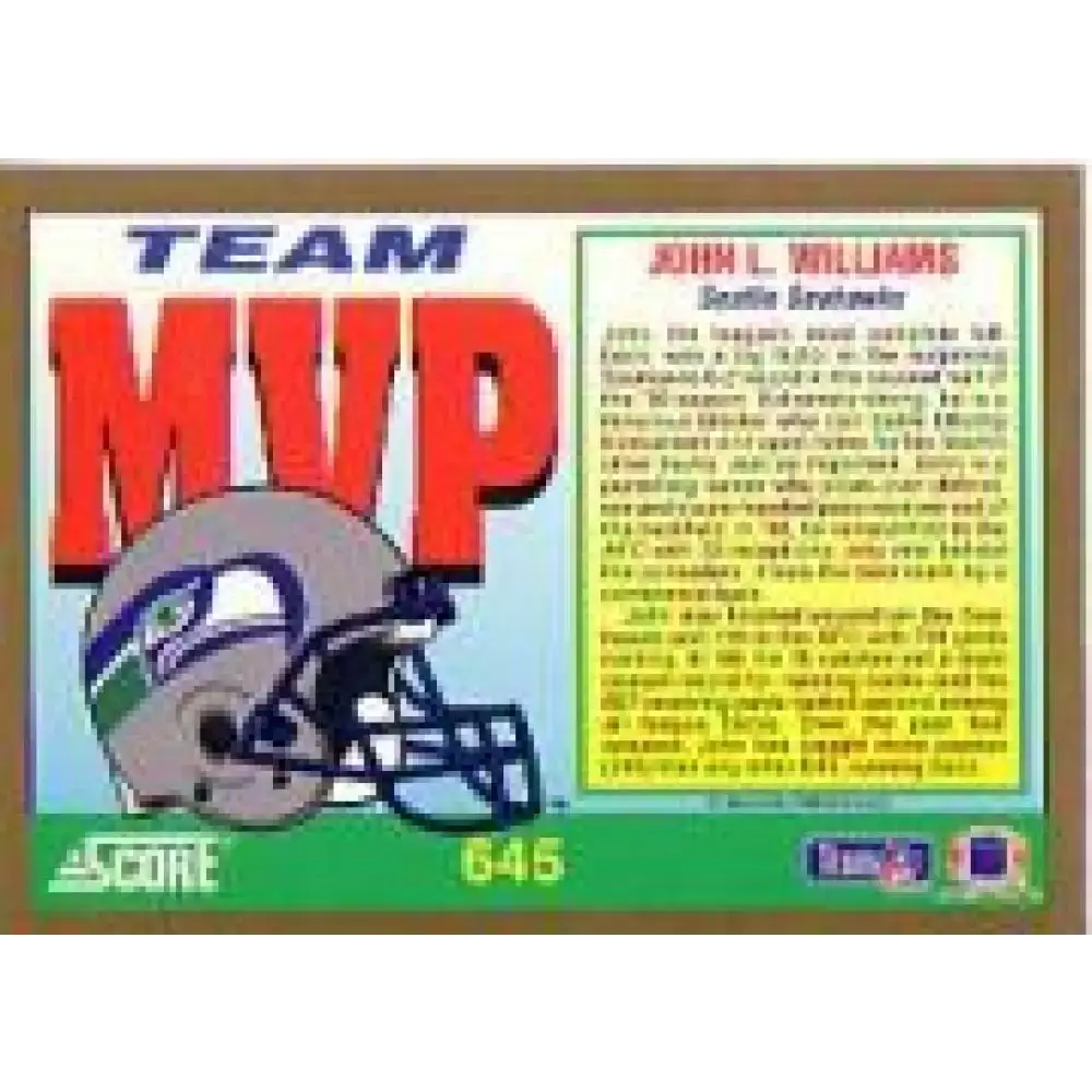 1991 Score #645 John L. Williams EX Excellent Seattle Seahawks Football Card - Football Card Single