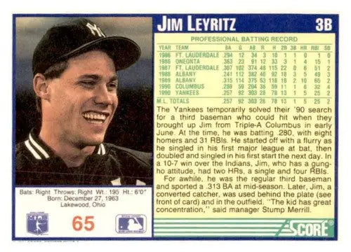 1991 Score Jim Leyritz baseball card with original gloss featuring Jim Leyritz player image