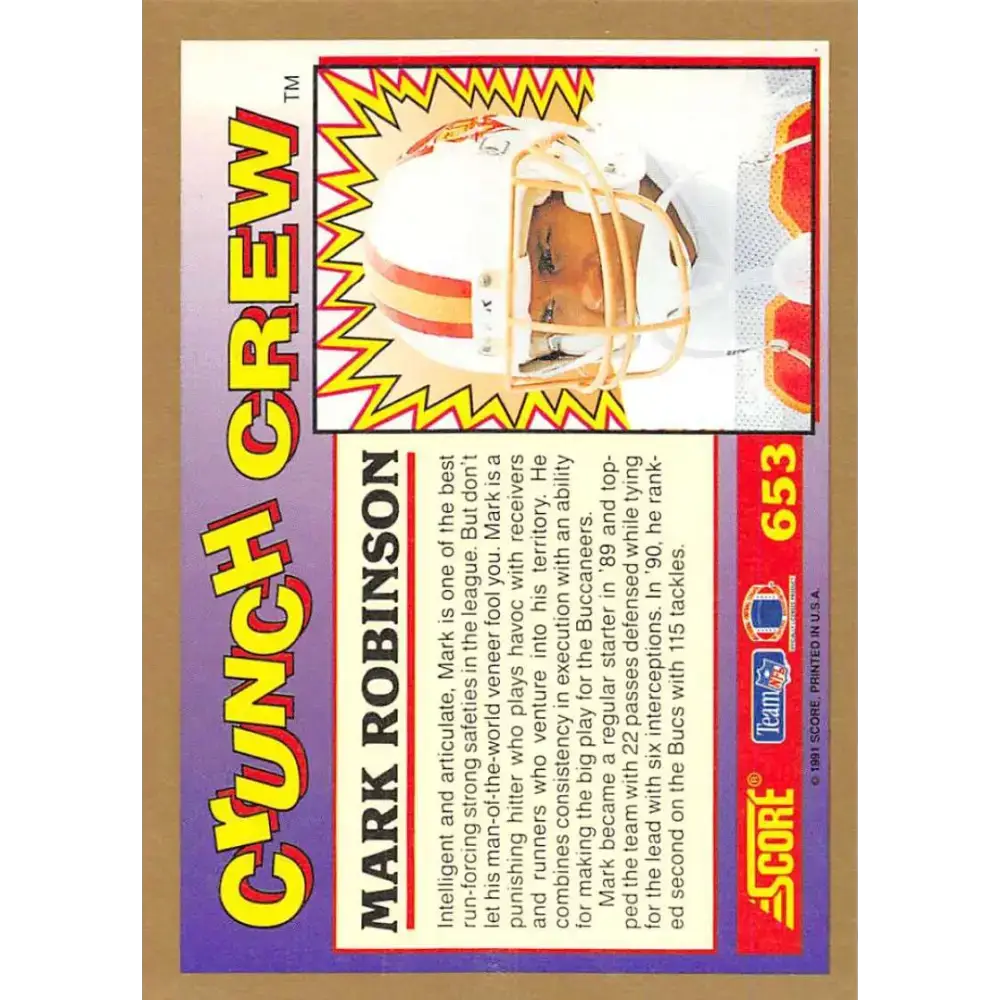 1991 Score #653 Mark Robinson EX Excellent Tampa Bay Buccaneers Football Card - Football Card Single