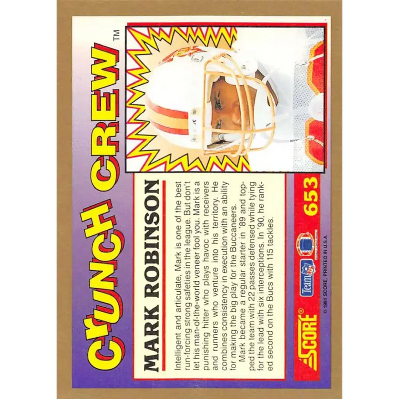 1991 Score #653 Mark Robinson EX Excellent Tampa Bay Buccaneers Football Card - Football Card Single