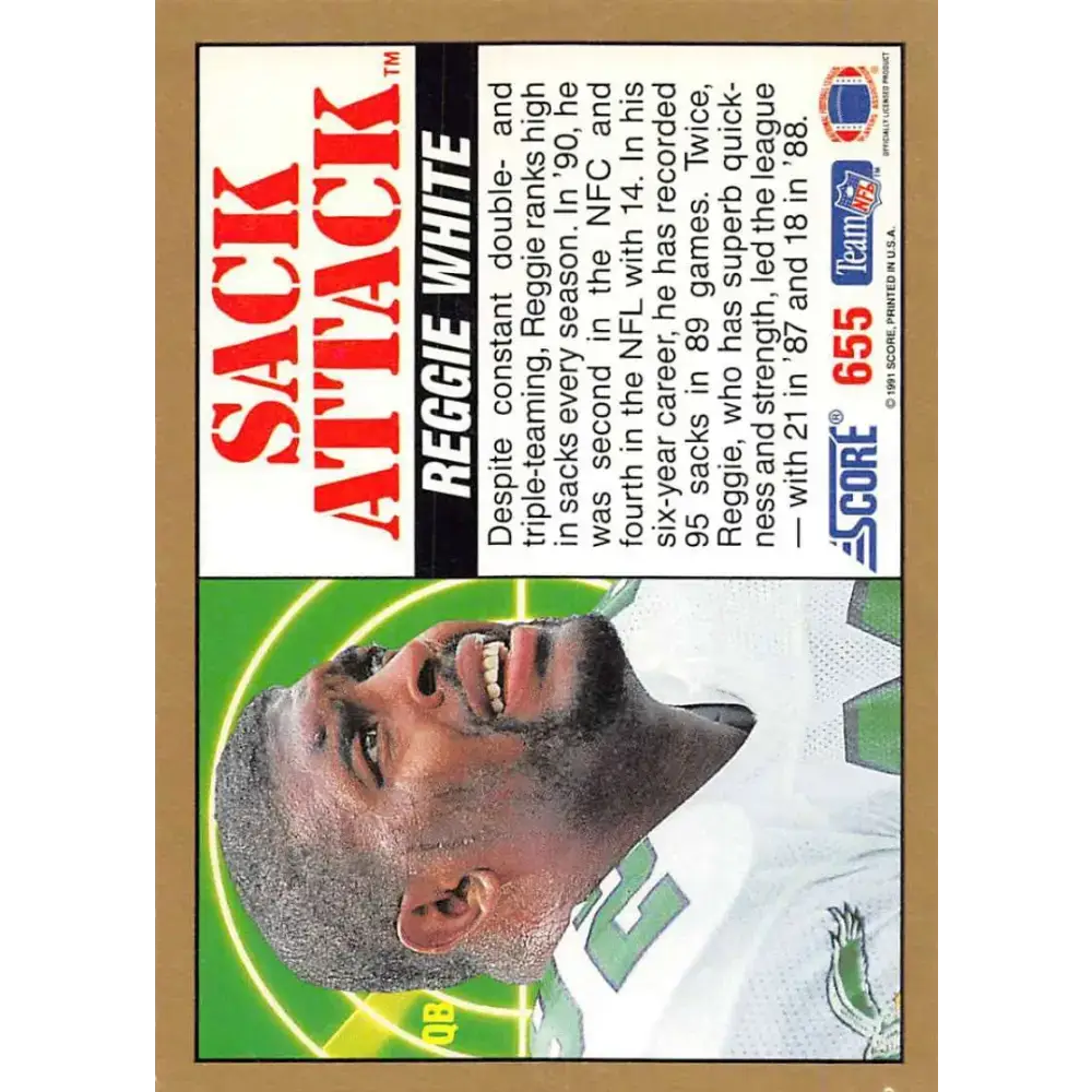 1991 Score #655 Reggie White EX Excellent Philadelphia Eagles Football Card