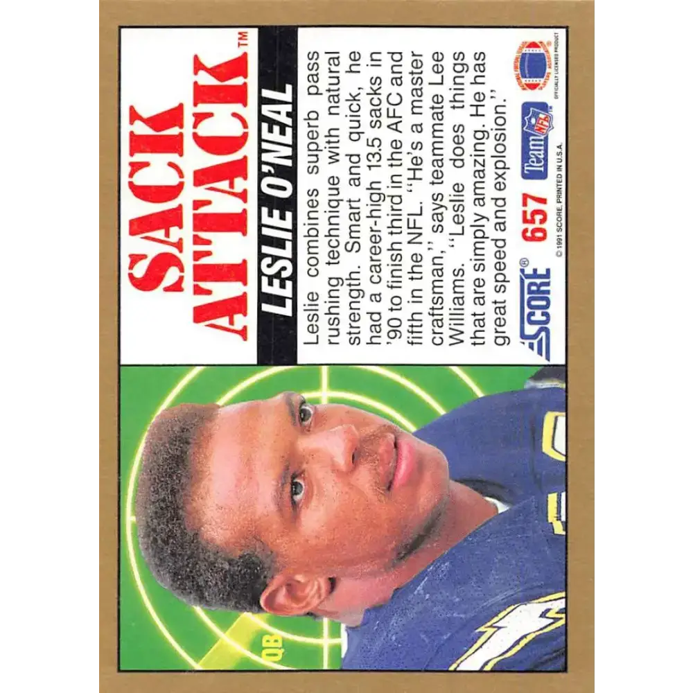 1991 Score #657 Leslie O’Neal EX Excellent San Diego Chargers Football Card - Football Card Single