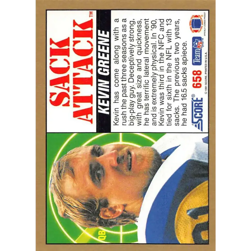 1991 Score #658 Kevin Greene EX Excellent Los Angeles Rams Football Card - Football Card Single
