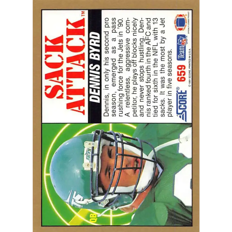 1991 Score #659 Dennis Byrd EX Excellent New York Jets Football Card - Football Card Single