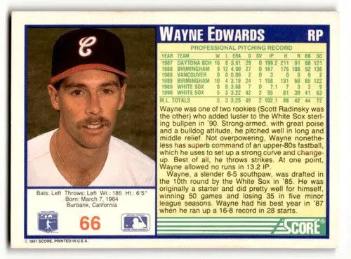 Original gloss Wayne Edwards Chicago White Sox baseball card from 1991 Score