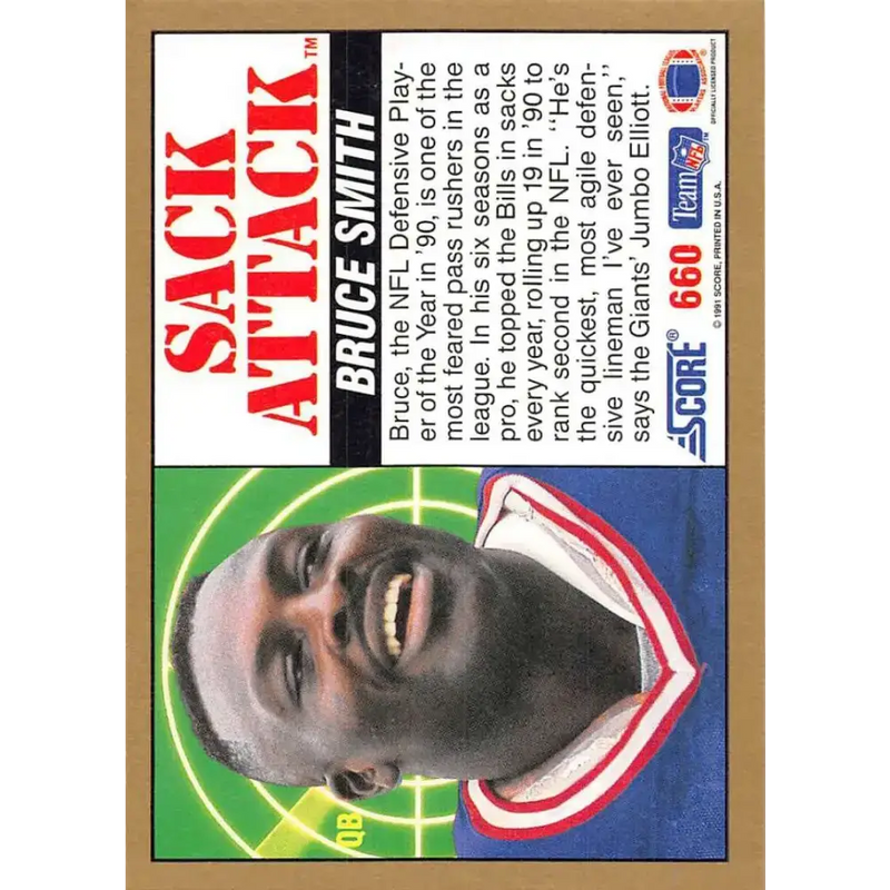 1991 Score #660 Bruce Smith EX Excellent Buffalo Bills Football Card - Football Card Single