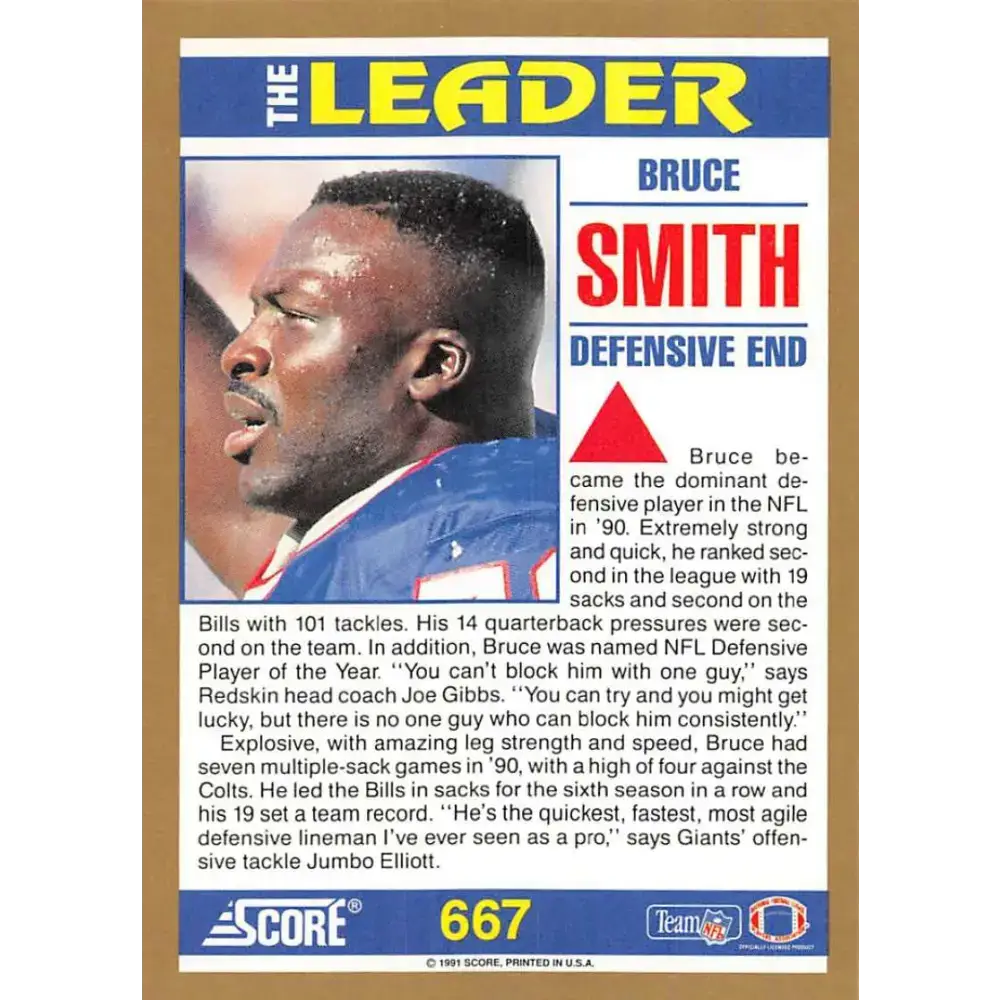1991 Score #667 Bruce Smith EX Excellent Buffalo Bills Football Card - Football Card Single
