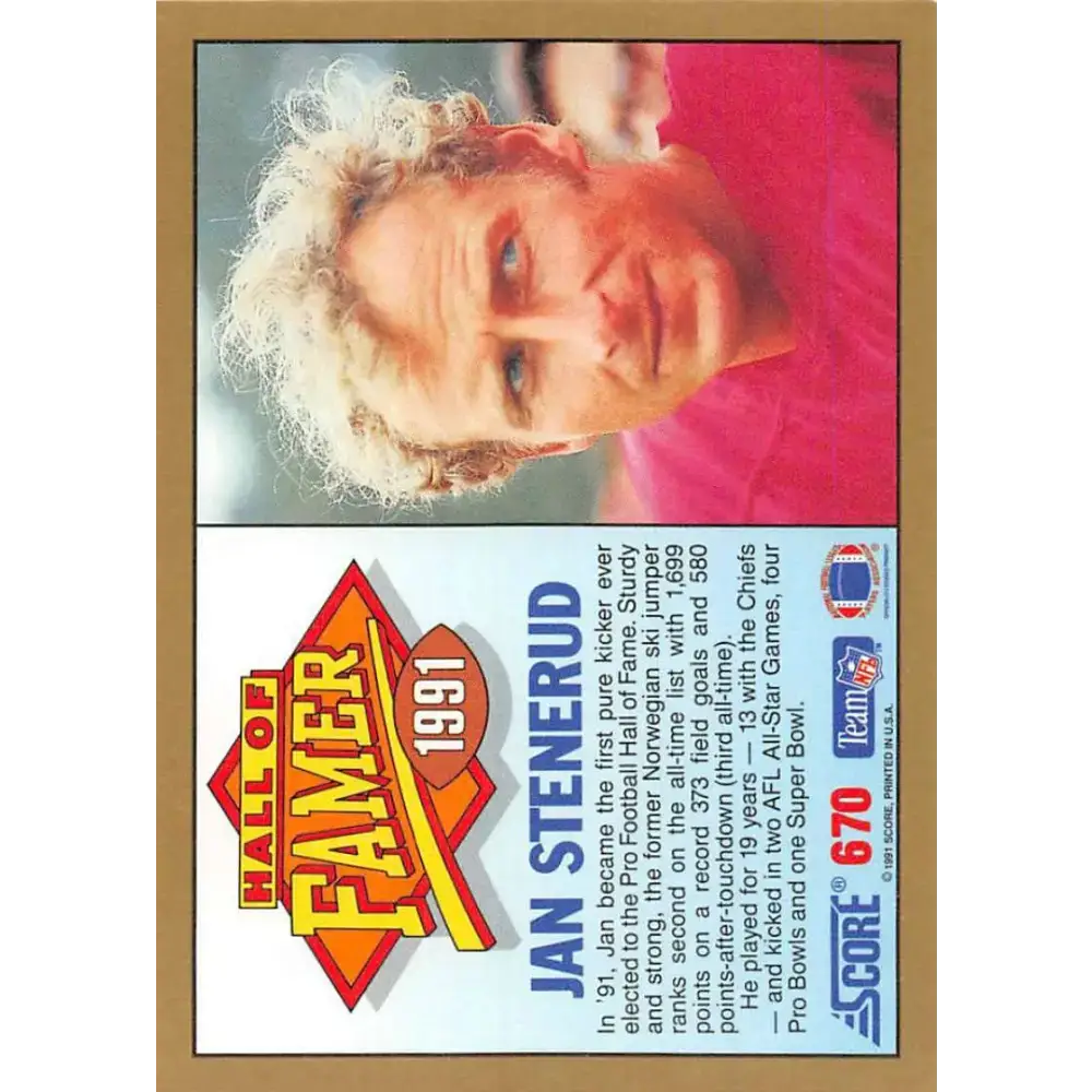 1991 Score #670 Jan Stenerud EX Excellent Kansas City Chiefs Football Card - Football Card Single