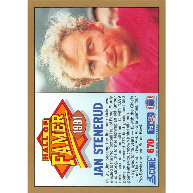 1991 Score #670 Jan Stenerud EX Excellent Kansas City Chiefs Football Card - Football Card Single