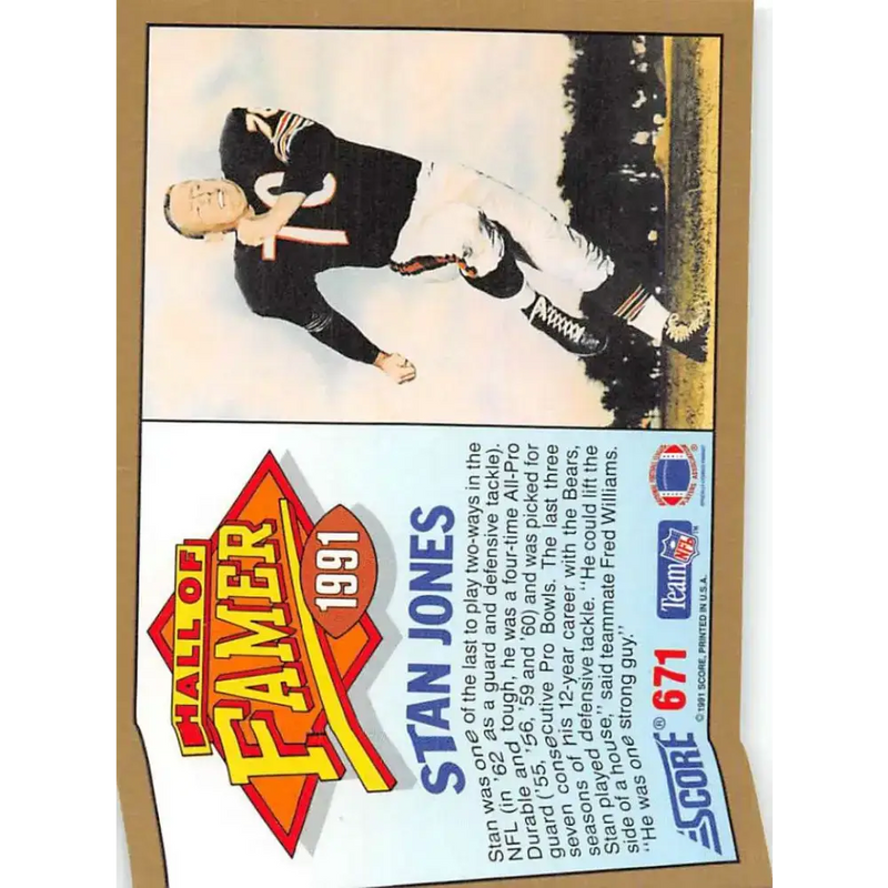1991 Score #671 Stan Jones EX Excellent Chicago Bears Football Card - Football Card Single