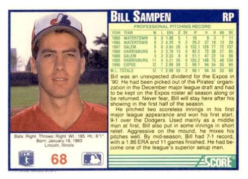 1991 Score #68 Bill Sampen EX/NM - Baseball Card Single