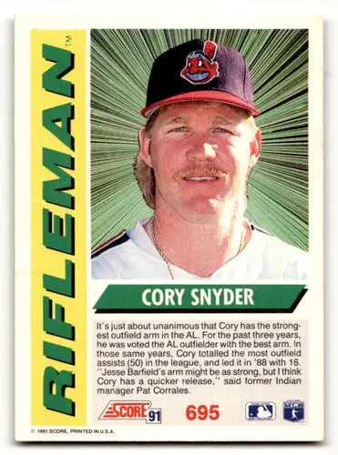 Cory Snyder Cleveland Indians baseball card from 1991 Score series with EX/NM condition