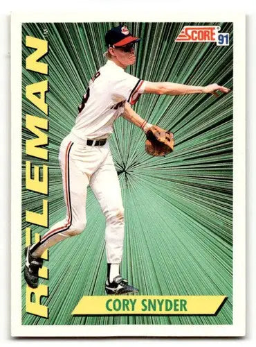 Baseball card of Cory Snyder Cleveland Indians baseball card from 1991 Score series
