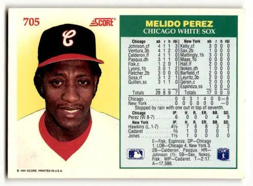 Original gloss Melido Perez Chicago White Sox baseball card in 1991 Score #705