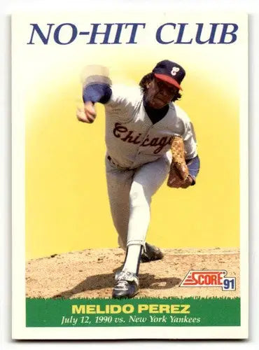 Original gloss 1991 Score Melido Perez Chicago White Sox baseball card featuring Perez Chicago White