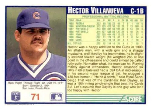 1991 Score #71 Hector Villanueva Baseball Card with original gloss finish