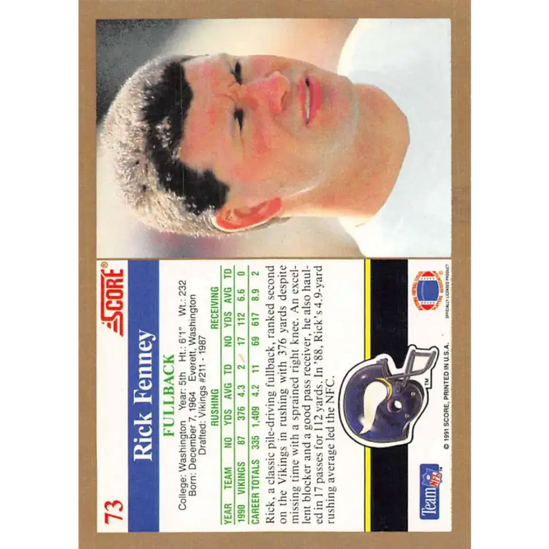 1991 Score #73 Rick Fenney EX Excellent Minnesota Vikings Football Card - Football Card Single