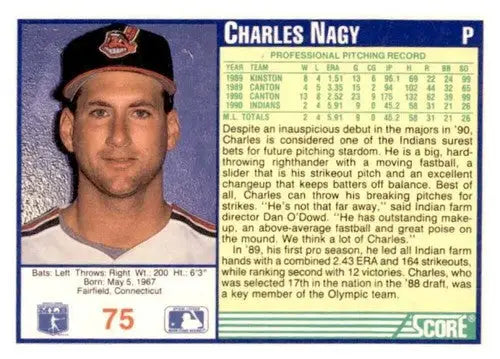 1991 Score Charles Nagy baseball card with original gloss, featuring Charles Nagy and Simply Sandoval