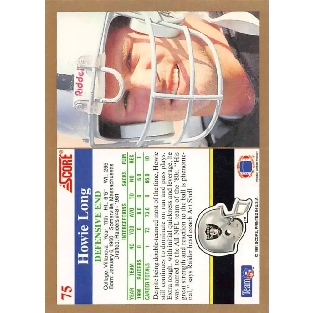 1991 Score #75 Howie Long EX Excellent Los Angeles Raiders Football Card - Football Card Single