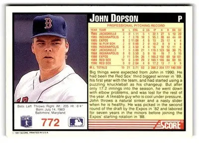 1991 Score #772 John Dopson - Baseball Card Single