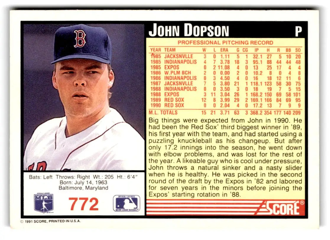 1991 Score #772 John Dopson - Baseball Card Single