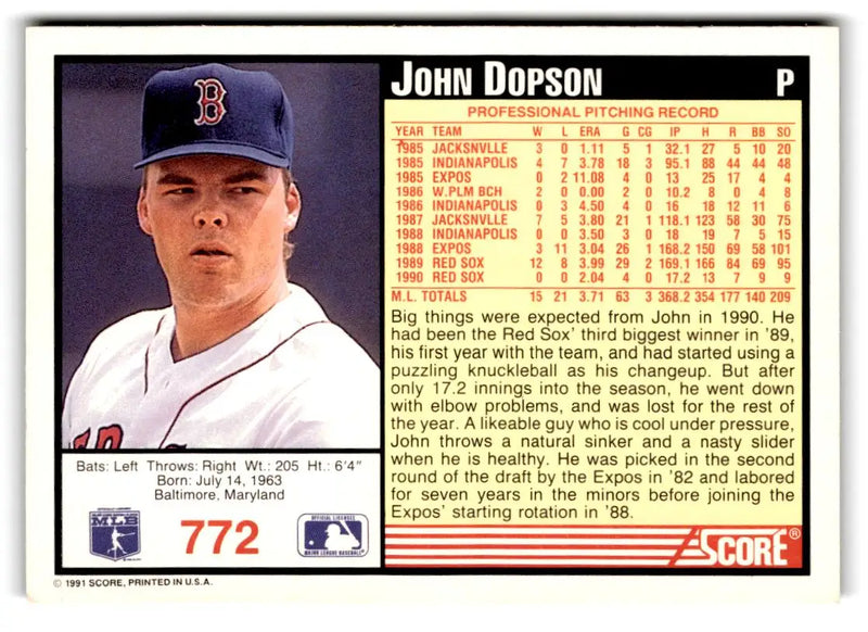1991 Score #772 John Dopson - Baseball Card Single