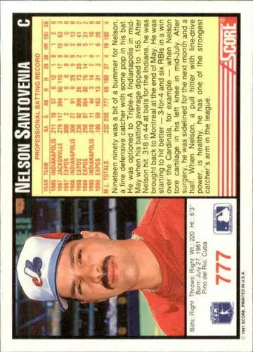 1991 Score #777 Nelson Santovenia NM Near Mint Expos - Baseball Card Single