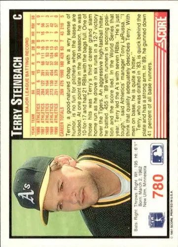 1991 Score #780 Terry Steinbach NM Near Mint Athletics - Baseball Card Single