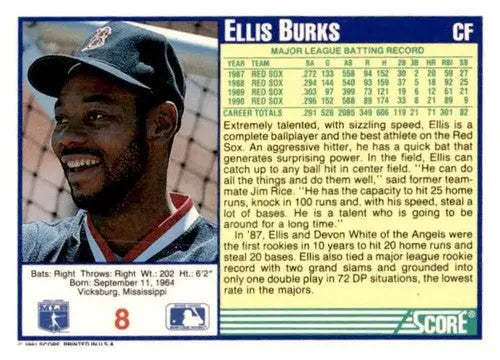 1991 Score #8 Ellis Burks EX/NM - Baseball Card Single