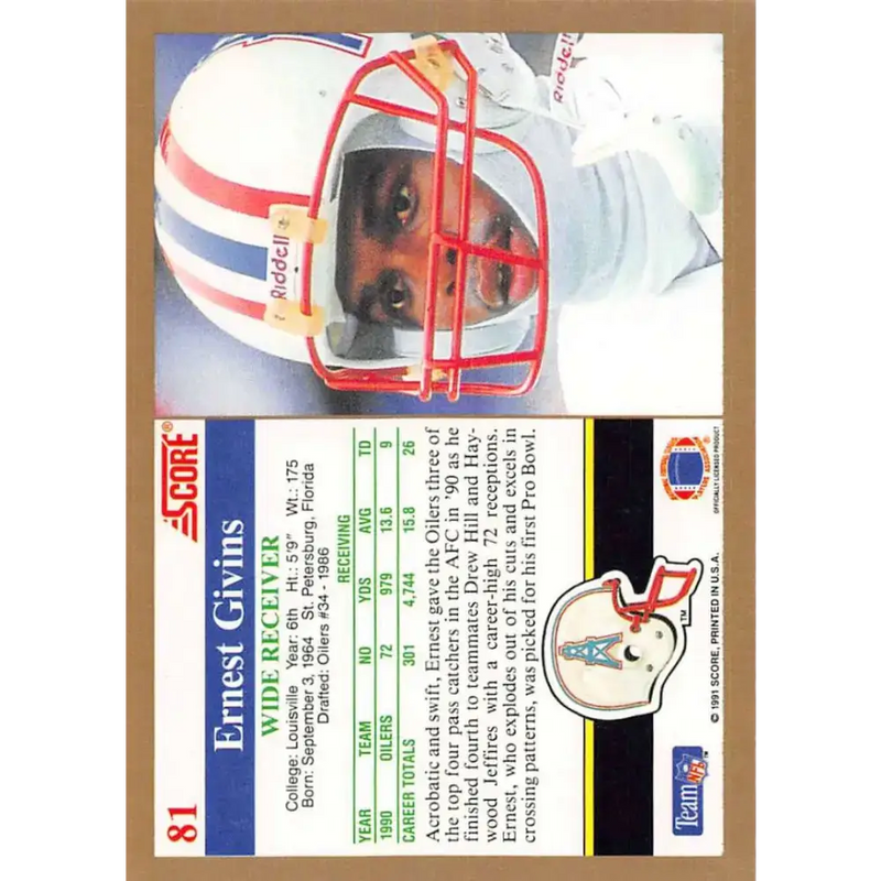 1991 Score #81 Ernest Givins EX Excellent Houston Oilers Football Card - Football Card Single