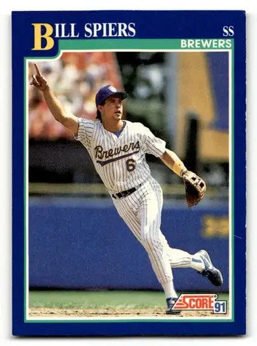 1991 Score Bill Spiers Brewers Baseball card with original gloss Milwaukee Brewers