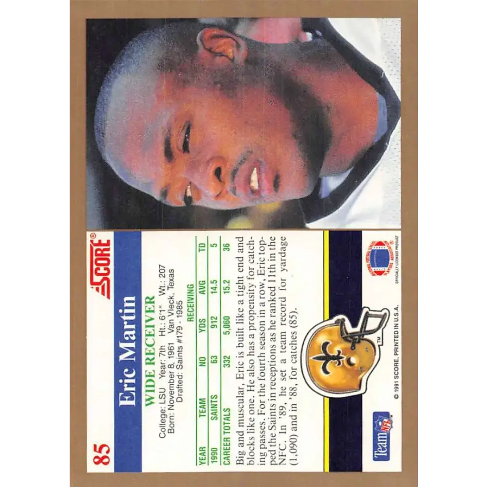 1991 Score #85 Eric Martin EX Excellent New Orleans Saints Football Card - Football Card Single