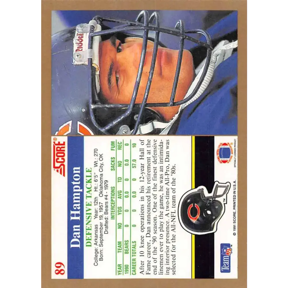 1991 Score #89 Dan Hampton EX Excellent Chicago Bears Football Card - Football Card Single