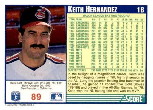 1991 Score #89 Keith Hernandez EX/NM - Baseball Card Single