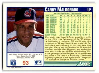 1991 Score #93 Candy Maldonado - Baseball Card Single