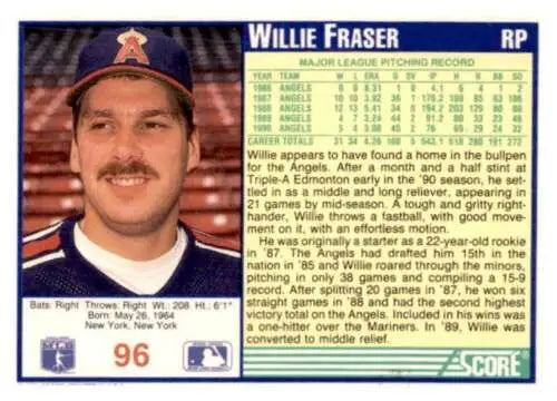 Willie Fraser baseball card 1991 Score #96 in original gloss condition EX/NM