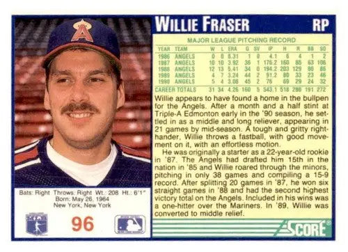 1991 Score Willie Fraser baseball card with original gloss featuring Willie Fraser and Simply Sandoval