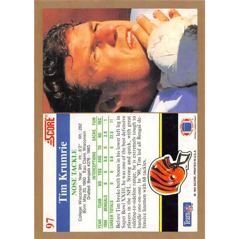 1991 Score #97 Tim Krumrie EX Excellent Cincinnati Bengals Football Card - Football Card Single