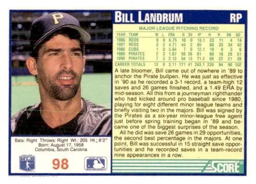1991 Score Bill Landrum baseball card with original gloss, a collectible Simply Sandoval card often sold