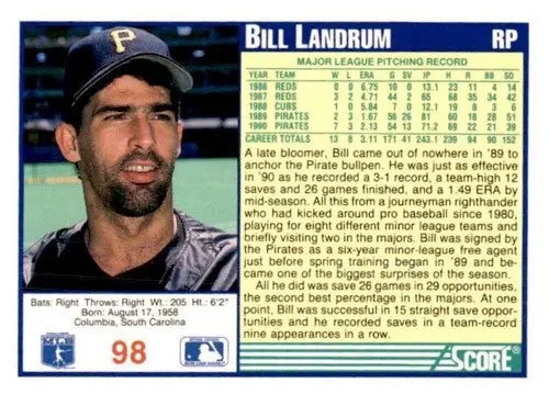 1991 Score Bill Landrum baseball card with original gloss, popular among collectors