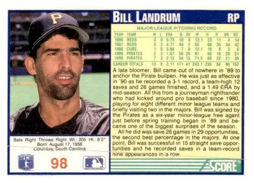 1991 Score #98 Bill Landrum EX/NM - Baseball Card Single