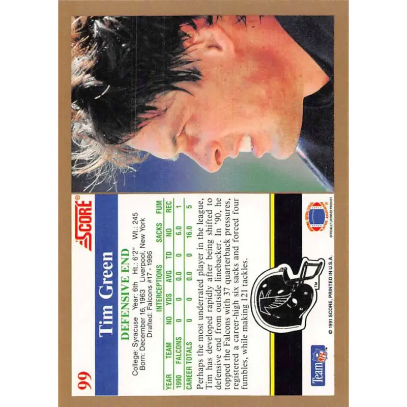 1991 Score #99 Tim Green EX Excellent Atlanta Falcons Football Card - Football Card Single