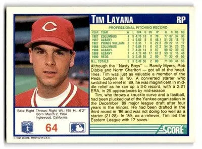 1991 Score Baseball Tim Layana #64 Cincinnati Reds - Baseball Card Single