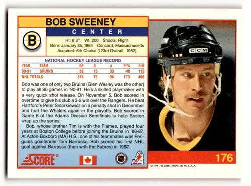 Hockey trading card Score Canadian English featuring Bob Sweeney near mint NM