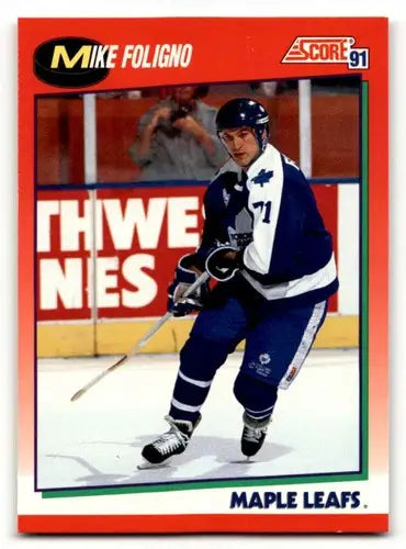 1991 Score Canadian Mike Foligno hockey card with original gloss in near mint condition