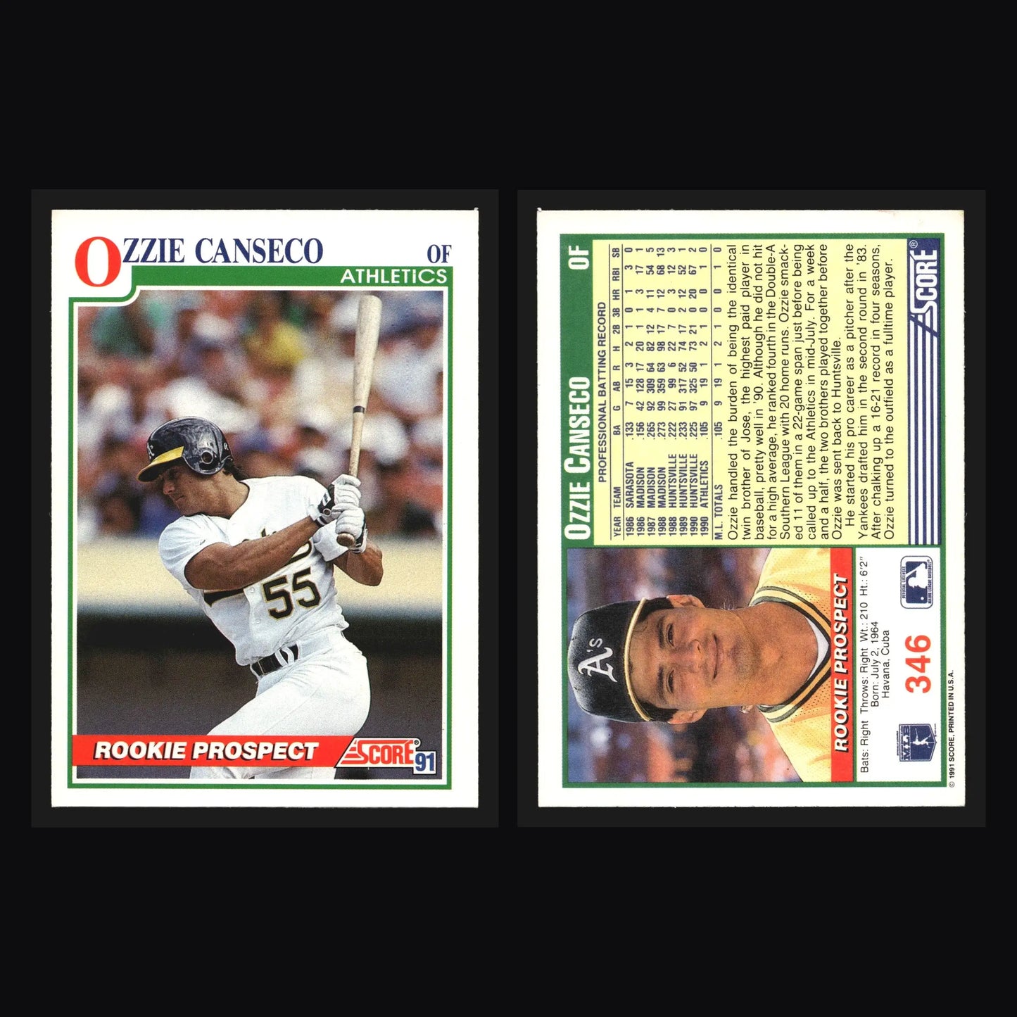 1991 Score Ozzie Canseco #346 Oakland Athletics - Baseball Card Single
