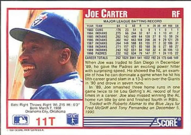 1991 Score Rookie and Traded #11T Joe Carter NM-MT Toronto Blue Jays Baseball Card - Baseball Card Single