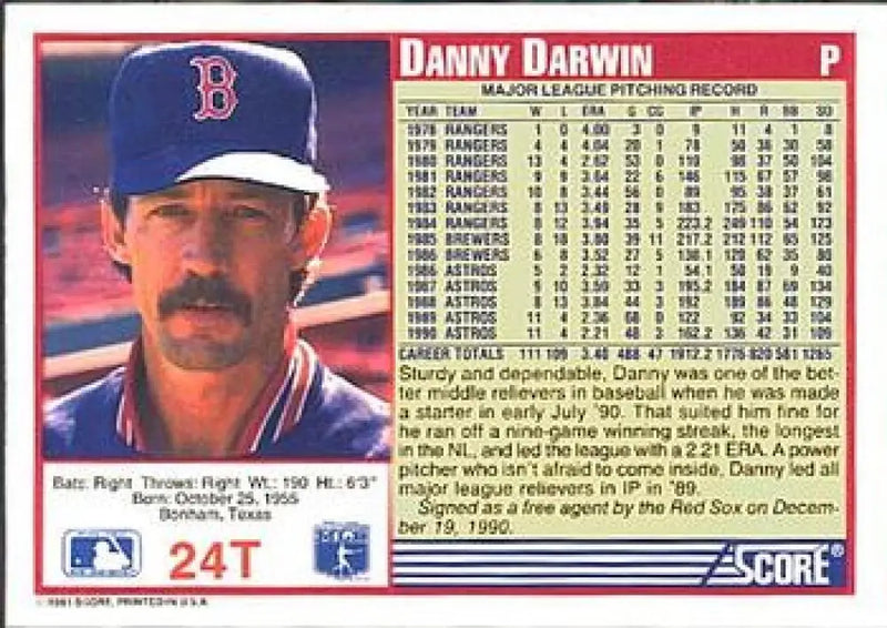 1991 Score Rookie and Traded #24T Danny Darwin NM-MT Boston Red Sox Baseball Card - Baseball Card Single