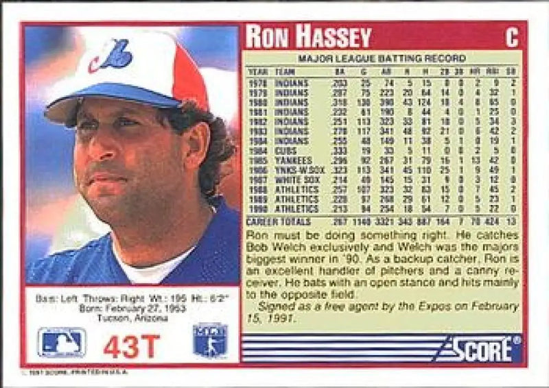 1991 Score Rookie and Traded #43T Ron Hassey NM-MT Montreal Expos Baseball Card - Baseball Card Single