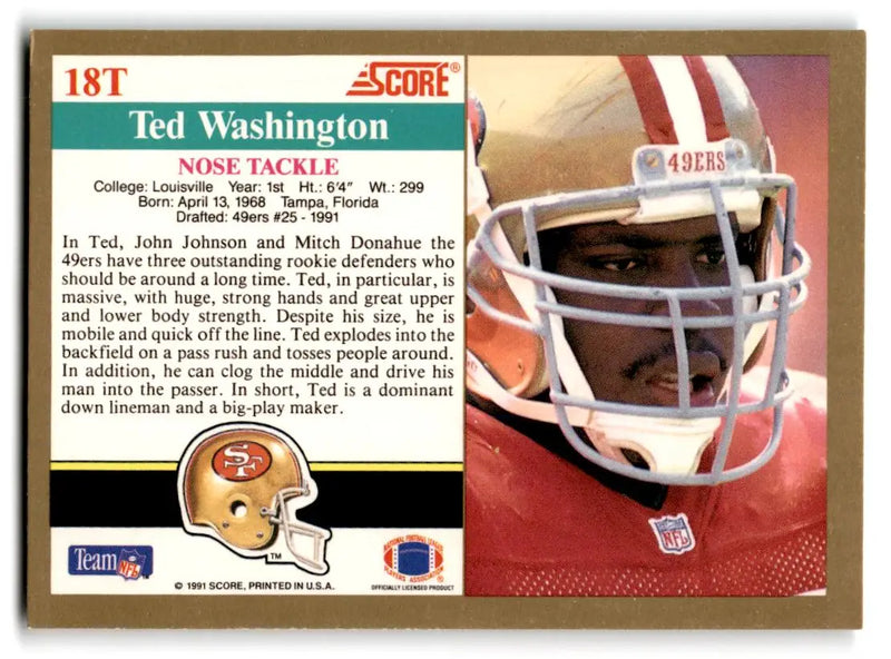 1991 Score Supplemental #18T Ted Washington - Football Card Single